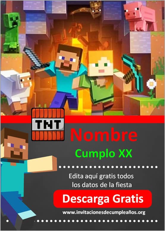 GRATIS] Invitación Minecraft Editable y Personalizable